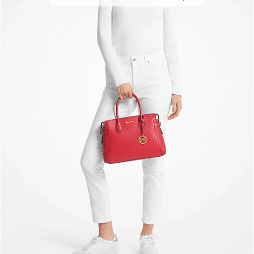 Michael Kors Mercer Medium Top-Zip Belted Satchel Crossbody Purse 
BRIGHT RED
NW - Picture 2 of 16